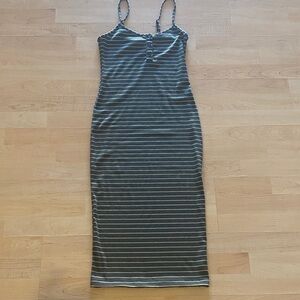 No Boundaries Olive Green & Cream Striped Bodycon Midi Dress Size S